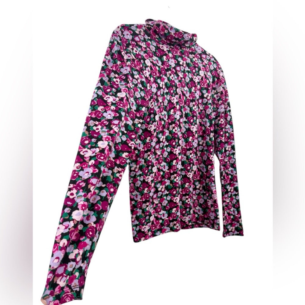 J.Crew Floral Turtleneck Top Cottagecore Coquette Pink Rose Print Stretch - Picture 3 of 10